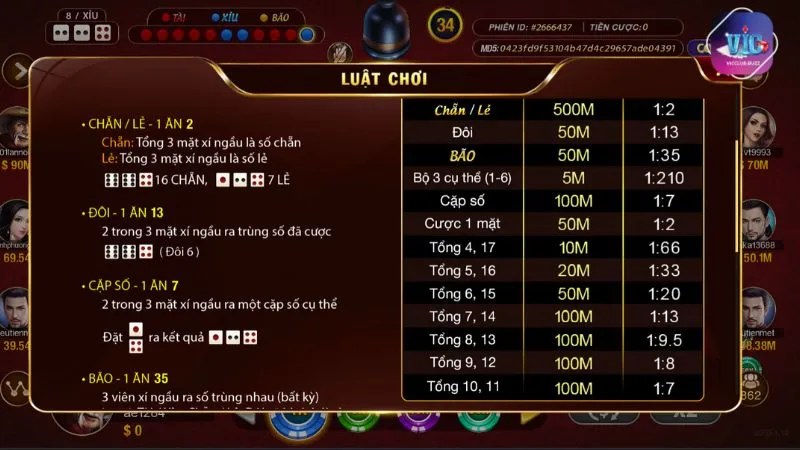 Luật chơi trò Tài Xỉu Sảnh Rồng được mô tả chi tiết trên website